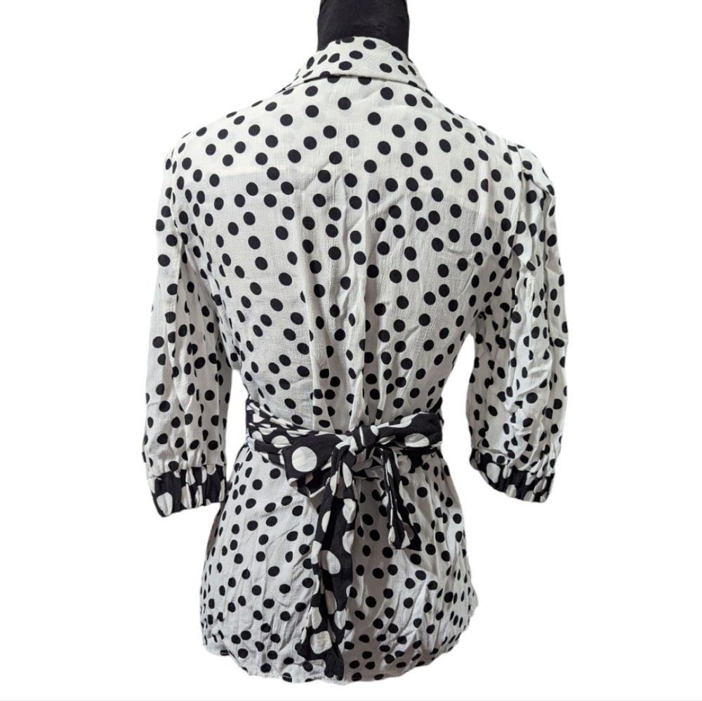 Zara TRF Viral Polka Dot Wrap Blouse with 3/4 Puff Sleeves - Picture 7 of 16